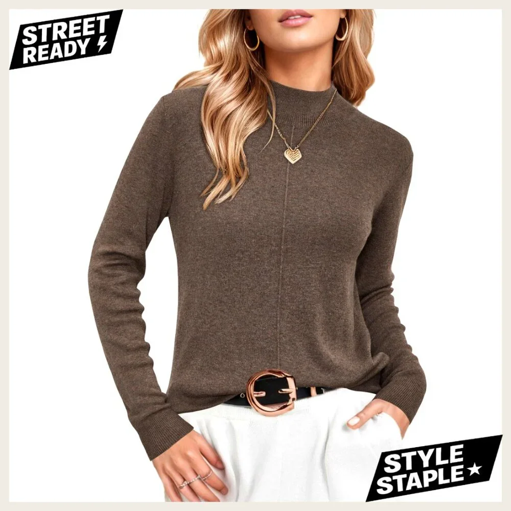 Mock Neck Wool Blend Sweater Pullover Business Casual Long Sleeve Loose Fit - Picture 1 of 5